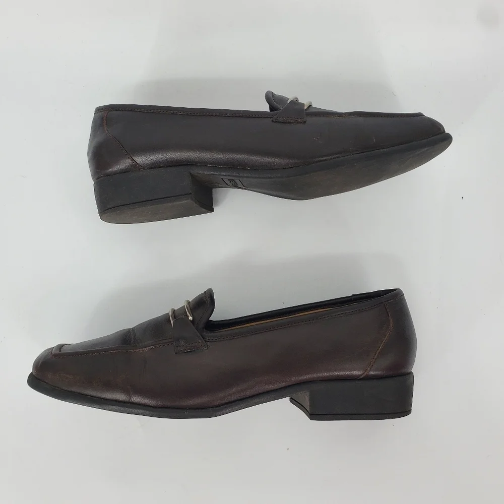 Bellini Dijon Loafers 9M Brown Leather Square Toe Bit Slip On Flats Comfort Shoe